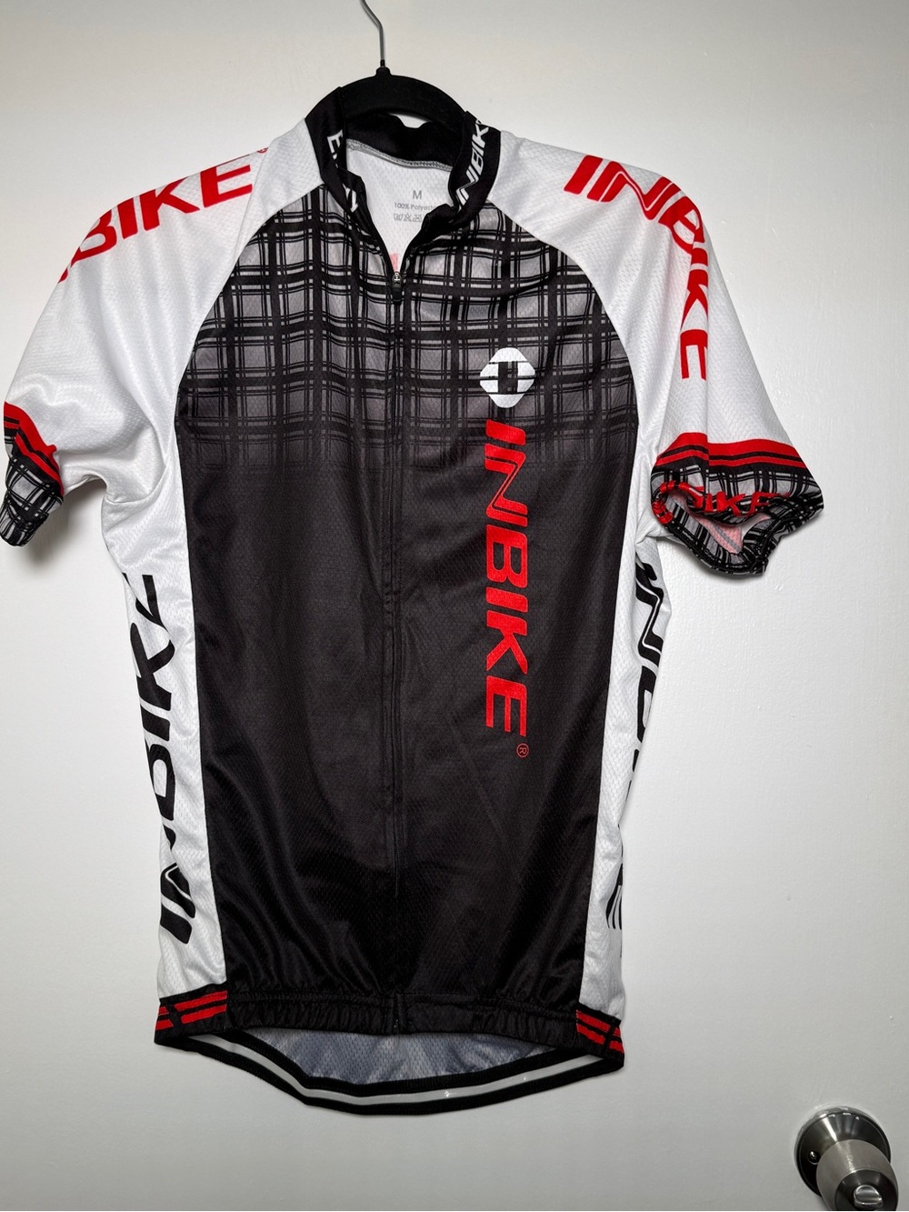 INBIKE Men's Medium Short Sleeve Cycling Jersey - Black, White & Red
